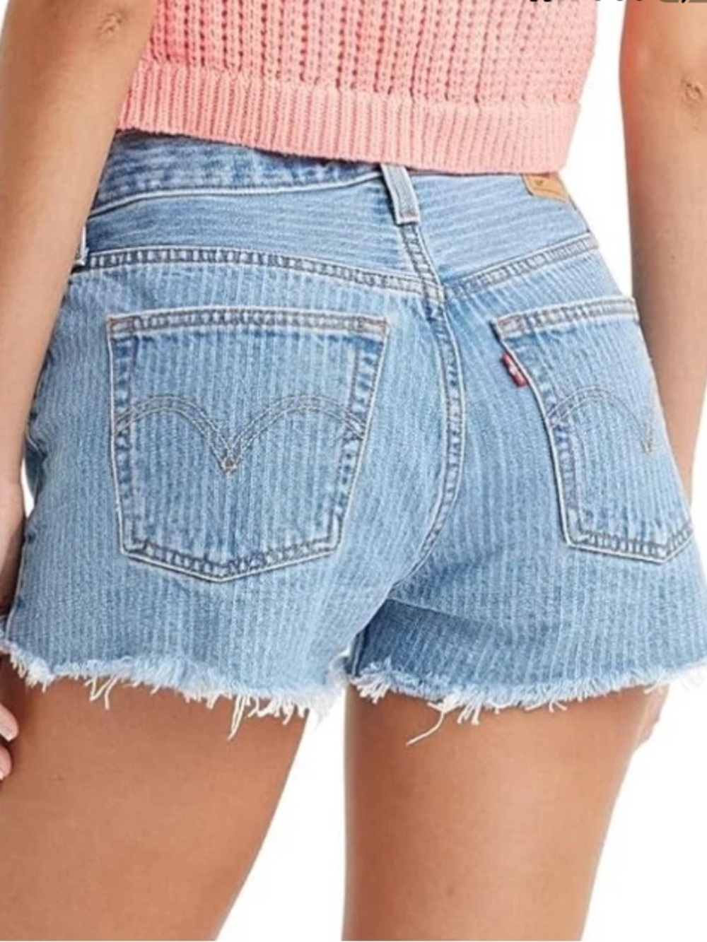 Levi's 501 Button Fly High-Rise Striped CutOff Shorts Frayed Hem Wo's Sz 28 NWOT